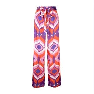 Alexis Kwan Geometric Wide-leg Pants W/ Belt In Pink